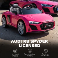 AIYAPLAY Licensed Audi R8 Spyder 12V Electric Car for Kids with Remote Control, Dual Motors, Rear Suspension, Soft Start, Pink(m-4)