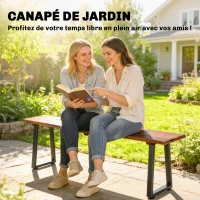 Outsunny Banc de Jardin en Bois Sans Dossier en Bois, Pieds trapézoïdaux en acier, 2 Places à Effet Bois, 150x28x48cm, Carbonisé(m-4)