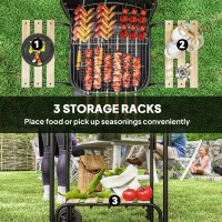Outsunny Charcoal Barbecue Grill Portable BBQ Grill with 1840 cm² Cooking Area, 3 Shelves, Adjustable Vent, Lockable Lid, Wheels for Outdoor Cooking, Garden Party, Red(m-6)