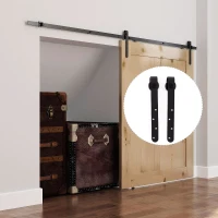 HOMCOM Kit de Porte Coulissante, Système Galandage avec Porte Épaisseur 20-25 mm, Largeur Max. 0,9 m, Charge 20 kg, Acier Noir(m-6)