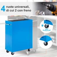 HOMCOM Carrello Porta Attrezzi con 5 Cassetti, Tappetini in EVA, Carrello Officina Portautensili con Serratura e 2 Chiavi, 4 Ruote Girevoli (2 con Freno), Maniglia, in Acciaio per Garage, Blu(m-5)