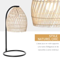HOMCOM Lampe de table lampe de chevet style vintage rustique abat-jour en rotin Ø 20 x 41H cm beige noir(m-4)