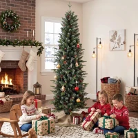 HOMCOM Slim Gracious Pine Xmas Tree, 7ft/210cm Artificial Christmas Tree with 904 Branch Tips, Foldable Steel Stand, Green(m-9)