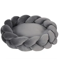 PawHut Cama para Cães Pequenos Lavável Cama para Animais de Estimação Redonda com Almofada Independente 55x55x14 cm Cinza(m-11)