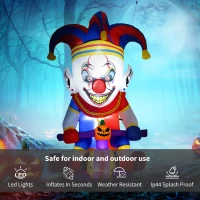 Outsunny 4ft Halloween Inflatable Clown on Bicycle, Blow Up Outdoor Halloween Decoration with 3 Built-in LED Lights for Garden, Party Indoor Outdoor(m-4)