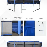 HOMCOM Trampolino Elastico da Esterno, Tappeto Elastico per Adulti da Giardino con Rete di Sicurezza e Bordo Imbottito, Giochi da Giardino e Casa, Ø244x240cm, Blu e Nero(m-5)