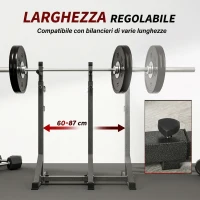 SPORTNOW Supporto per Bilanciere con Altezza e Larghezza Regolabili in Acciaio ed EVA, 60-87x65x121-158cm, Nero(m-6)