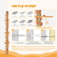 PawHut 242cm Adjustable Floor-To-Ceiling Cat Tree, with Artificial Decoration, Perches, Anti-Slip Kit - Orange(m-7)