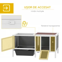 PawHut Cușcă de Exterior pentru Iepuri cu Căsuță, Zonă de Joacă și Tavă, Cușcă din Lemn de Brad, Metal, PET și Acoperiș din Bitum, 105x57,5x51,5 cm, Multicolor(m-7)