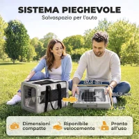 PawHut Trasportino Morbido per Cani Mini e Gatti Pieghevole con Base Rigida, Finestre in Rete, 49.5x34x35.5 cm, Grigio(m-3)