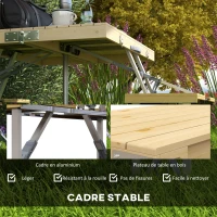 Outsunny Ensemble table et chaise de camping pliant forme valise pique-nique, aluminium et bois, dim. 85,5L x 72,5l x 67H cm(m-5)