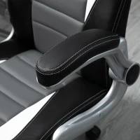 HOMCOM Racing Office Chair PU Leather Computer Desk Chair Gaming Style with Wheels, Flip-Up Armrest, Grey(m-8)