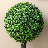 HOMCOM Set of 2 Artificial Plants Boxwood Ball Trees in Pot Fake Plants for Home Indoor Outdoor Decor, 20x20x60cm, Green(m-7)