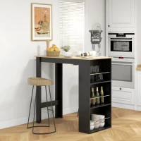 HOMCOM Mesa Alta de Bar Mesa de Cocina con 3 Estantes Marco de Madera Estilo Moderno 112x57x106 cm Negro y Natural(m-2)