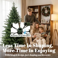 HOMCOM 180 cm Artificial Christmas Tree Full Hinged Xmas Tree Solid Pine Wood Stand, Green(m-6)