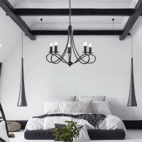HOMCOM Lustre suspension style néo-rétro 5 chandeliers 40 W max. 230 V longueur câble réglable dim. Ø58 x 45H cm métal noir(m-10)