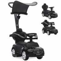 AIYAPLAY 3 in 1 Licensed Benz Ride on Push Car with Handle, Canopy, Guardrails, Horn, Music, Storage for 12-36 Months, Black