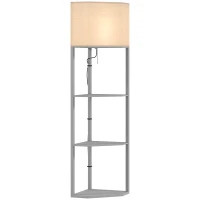 HOMCOM Corner Floor Lamp with Shelves, Tall Standing Lamps for Living Room, with Pull Chain Switch Bulb not Included, Grey(m-11)