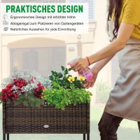 Outsunny Poly rotan bloembak met verhoogd bed en poten Bloempot met plank bruin 70 x 30 x 72 cm(m-6)