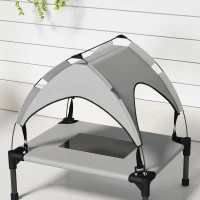 PawHut Hondenbed met Dak, Outdoor, Draagbaar, Waterbestendig, tot 30 kg, 61 x 46 x 63 cm, Lichtgrijs(m-8)