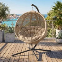 Outsunny Round Egg Basket Chair, with Steel Stand, Sand(m-10)