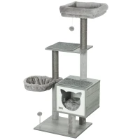 PawHut Arranhador para Gatos com Plataforma Rede Caverna Cama Postes de Sisal e Bolas de Brincar 48x40x126 cm Cinza(m-11)