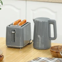 HOMCOM Digital Stainless Steel Kettle and Toaster Set, 1.5L 3000W Fast Boil Kettle, 2 Slice Toaster with 7 Level Browning Controls, Defrost, Reheat, Keep Warm, Crumb Tray and LED Touch Display, Grey(m-2)