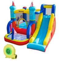 Outsunny Kids Bouncy Castle, 4 in 1 Large Sailboat Style Inflatable House Slide Trampoline Water Pool Climbing Wall with Blower Carrybag for Kids Age 3-8, 2.65 x 2.6 x 2m(m-9)