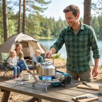 Outsunny 2670W Foldable Camping Stove with Safety Shut-Off, Piezo Ignition Gas Stove with Carry Bag, Green(m-14)