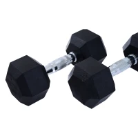 HOMCOM Rubber Dumbbell Sports Hex Weights Sets Home Gym Fitness Hexagonal Dumbbells Kit Weight Lifting Exercise (2 x 10kg)(m-4)