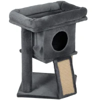 PawHut Arranhador para Gatos Pequenos 57 cm com Rampa para Arranhar Caverna Cama e Bola Suspensa 40x40x57 cm Cinzento Escuro(m-1)