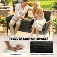 Outsunny Divanetto per Esterni 2 Posti con Tavolino da Caffè, in Acciaio e Rattan PE, 137x59x82 cm, Nero(m-6)