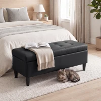 HOMCOM Baúl 136 L Puf Contenedor Reposapiés Grande 110x41x42 cm, Piel Sintética apta para Mascotas, Negro(m-6)
