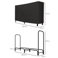Outsunny Brennholzregal mit 600D Oxford-Abdeckung, robuster Metallrahmen, verstellbar, Tragkraft 200 kg, für Innen und Außen, 180x36x99 cm, Schwarz(m-3)