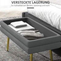 HOMCOM Zitbank, Gestoffeerde Bank met Opbergruimte, Staal, 79,5 cm x 37,5 cm x 43 cm, Donkergrijs(m-5)