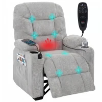 HOMCOM Electric Massage Recliner Armchair with Vibration, Heat, Whisper-Quiet Motor, Memory Function, Fleece Power Reclining Chair with Spring Pack, USB Port, Footrest, Side Pocket, Grey(m-11)