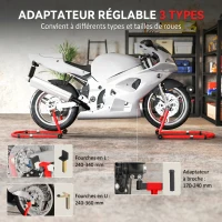 HOMCOM Béquille roue avant arrière charge 390kg béquille d'atelier moto bras réglable en acier, fourche en forme de U + L rouge(m-6)