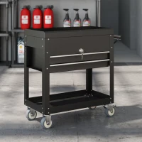 HOMCOM Carrinho de Ferramentas com Rodas Carrinho de Oficina Móvel com Tampa Deslizante 2 Gavetas com Fecho Bandeja 77,5–130x38x80 cm Preto(m-2)