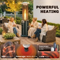 Outsunny 11 KW Freestanding Gas Patio Heater, Adjustable Outdoor Garden Propane Heater with Tip-Over Switch, Wheels, Pulse Ignition, Tank Room with Openable Door, Black(m-4)