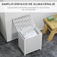 HOMCOM Cesta para la Colada de Bambú Capacidad de 55L Cesto para Ropa Sucia con 2 Asas y Bolsa Extraíble 50x36x60 cm Blanco(m-4)