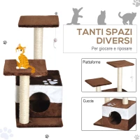 PawHut Albero Tiragraffi per Gatti con Topolino Appeso in Peluche Sisal Naturale Marrone 45x33x70cm(m-5)
