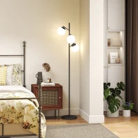 HOMCOM 3-Light Tree Floor Lamps for Living Room, Modern Standing Lamp for Bedroom with Globe Lampshade, Steel Base, Bulb not Included, Black(m-7)