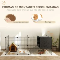 PawHut Vedação Modular para Animais, Parque para Coelhos com Abrigos, Recinto para Porquinhos-da-Índia, Coelhos e Ouriços, Preto(m-7)