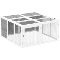 PawHut Ren kleindierhok, konijnenhok, houten constructie, opvouwbaar, voor binnen en buiten, lichtgrijs