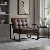 HOMCOM Fauteuil de salon Chesterfield Fauteuil Relax Assise Dossier capitonnés Structure métal Noir revêtement synthétique Chocolat(m-7)