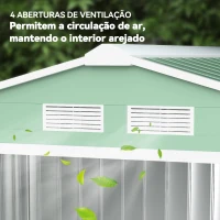 Outsunny Abrigo de Jardim 213x130x185cm Abrigo de Jardim Metálico de Exterior com 2 Portas Deslizantes e 4 Janelas Verde Claro(m-9)