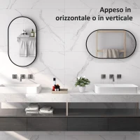 HOMCOM Specchio Bagno Ovale da Parete con Cornice in Alluminio, Verticale o Orizzontale, 40x70cm, Nero(m-6)