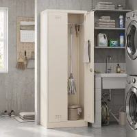 HOMCOM Besenschrank Mehrzweckschrank aus Stahl Vorratsschrank mit Staubsaugerfach & Verstellbaren Einlegeböden 60 x 40 x 165 cm(m-9)