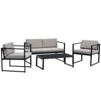 Outsunny Set Mobili da Giardino con Divano 2 Posti, 2 Poltrone e Tavolino in Alluminio con Cuscini, Grigio e Nero(m-1)
