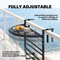 Outsunny Semi-Circular Attachable Balcony Hanging Coffee Table Adjustable Side Metal Table(m-4)